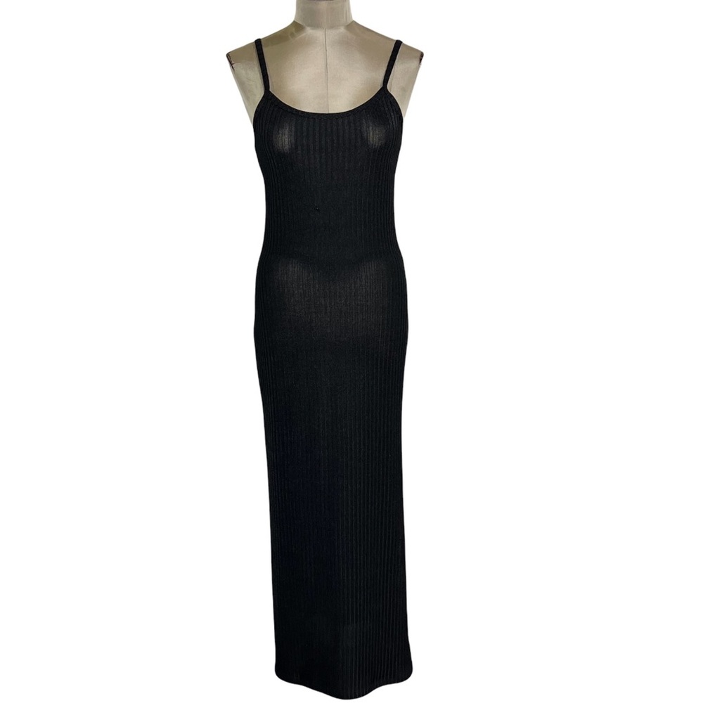 90s Charlotte Russe Black Semi Sheer Maxi Spaghetti Strap Column Dress